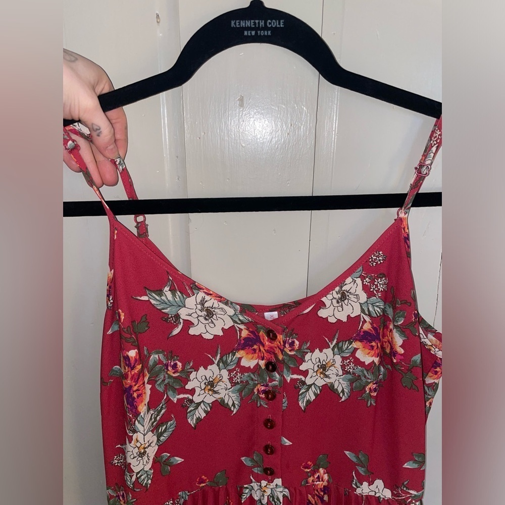 Xhilaration Red and White Multicolor Pleated Maxi Sundress Adjustable Straps - Picture 3 of 7